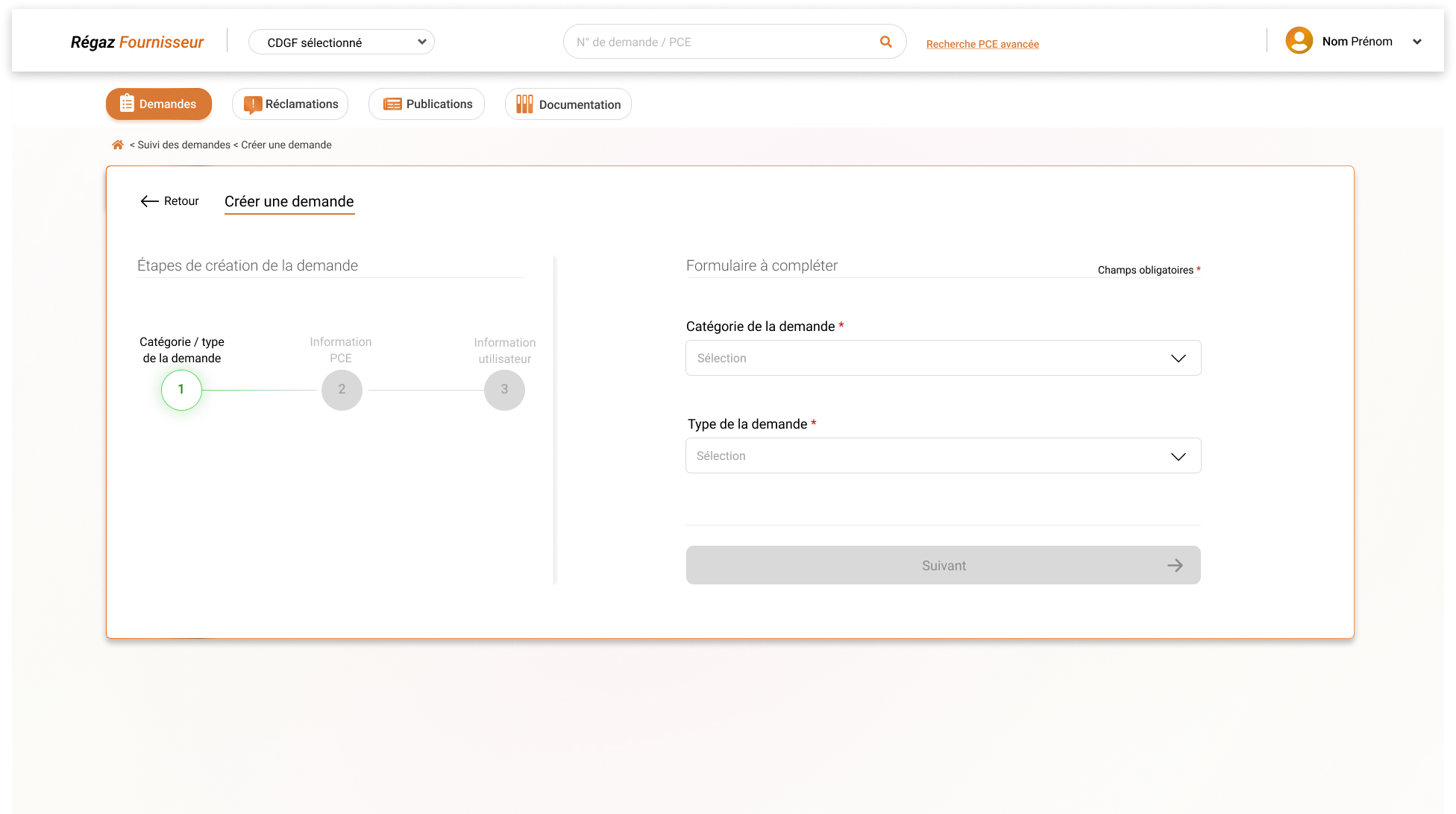 Création de demande